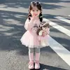 Conjunto de Roupa de Malha para Meninas Primavera e Outono 2026 Estilo Coreano Moda Escola Duas Peças Atacado Roupas Infantis Tendência