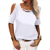 Moda Casual para Mujer de Color Sólido Hombros Descubiertos Holgada Camiseta de Manga Corta para Mujer, Primavera y Verano 2025, Europea y Americana, Transfronteriza, Amazon, Wish