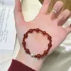 Pulsera de Plata de Ley S925 con Ágata Roja Natural Envuelto en Alambre Ojo de Gato en Cordón Elástico para Mujer, Joyería Roja con Ambiente de Año Nuevo