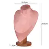 Soporte de Exhibición de Collares de Madera Maciza Color Nogal Maniquí de Cuello para Collares Soporte de Joyería para Colgantes Cuello para Retratos Joyería para Cuello Superficie de Cuero y Terciopelo