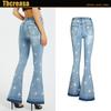 Ebay Amazon alta venda Calça jeans feminina de perna larga bordada flare calça jeans Margarida calça jeans feminina de perna larga