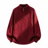 Suéter Casual Masculino Novo para Outono e Inverno com Meio Zíper e Gola Alta, Pulôver Engrossado, Tamanho Grande Masculino, Camada Base de Tricô Masculina