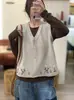 26 Primavera Novo Estilo Bordado Fio de Algodão Gola V Retrô Artístico Tricô Colete Solto Casual Colete Top para Mulheres