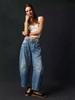 Moda casual europea y americana transfronteriza Pantalones elásticos holgados de pierna ancha para mujer Cintura media Vaqueros lavados
