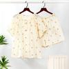 Pijama para Mulheres, Shorts de Manga Curta, Verão Fino Crepe de Algodão Puro Pulôver, Simples Respirável Macio Gaze de Algodão Conjunto para Casa