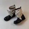 Primer Encuentro Temporada Estilo Retro Sentido de Diseño de Nicho Moda Otoño/Invierno Botas Vaqueras Mujer Lazo Lona Cortas Tobillo Botas de Caballero