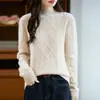 2025 Nuevo Otoño e Invierno Lana Pura Tejido de Siete Agujas Espesado Cuello Alto Medio Prendas de Punto Manga Larga Jersey de Cable para Mujer Camiseta Básica