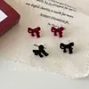 Pendientes de terciopelo burdeos con lazo para otoño e invierno para mujer, blancos elegantes, pendientes elegantes de alta gama, pendientes exquisitos y atmosféricos