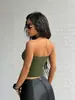 Camisole verde oliva com design vazado, corte justo, gola halter para mulheres, top de estilo sexy, regata curta modeladora