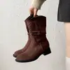 Botines populares de Maillard hasta la pantorrilla para mujer, nuevas botas de vaquero western apiladas para otoño 2026, botas Martin de suela gruesa