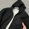 Cardigã de Tricô com Capuz Vazado Masculino Primavera e Outono Jaqueta de Casal Rasgada Marca Tendência Outerwear Comércio Exterior Atacado Transfronteiriço