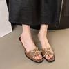 Sandalias de Lazo Francés 2025 Verano Nuevo Punta Abierta Stiletto Exterior Sencillas Versátiles Sandalias Casuales para Mujer