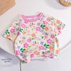 Camiseta de manga corta para niña, vestido de verano, nuevo estilo coreano, elegante camiseta floral de moda para bebé, top de media manga para niña, combina con todo