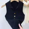 Chaleco de Punto sin Mangas estilo Chanel de Cintura Alta con Cuello Polo para Mujer, Estilo Callejero de Verano, Corte Ajustado, Sexy, Realzador de Busto