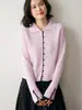 Elegante Cárdigan de Cachemira Tejido a Mano con Borde de Ganchillo para Mujer, Nuevo Estilo Otoño e Invierno 2026, Abrigo Corto de Estilo Suave