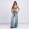 Jeans rectos de pierna recta para mujer, color azul oscuro retro desgastado lavado con efecto bigote de gato, colección de principios de otoño 2026, adelgazantes y con textura