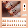 24 Peças de Popular Arte de Unhas com Folhas de Bordo de Outono, Gradiente Caramelo Retrô Folhas Caídas Pintadas à Mão, Enfeites com Glitter Dourado, Unhas Prontas para Usar