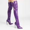 Exportação Transfronteiriça Outono e Inverno Novas Botas Femininas Femininas Sexy Cano Alto Zíper nas Costas Salto Agulha Alto Couro Envernizado Bico Fino Tamanho Grande Botas Femininas
