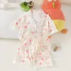 Novo Pijama de Verão Infantil para Meninas, Shorts de Manga Curta, Cardigan, Gola Revers, Desenho Animado, Conjunto de Roupa de Casa Infantil Médio e Grande