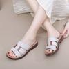 Verano Nuevo Cuero Genuino Zapatillas de Madre para Exterior Moda de Mediana Edad Combinación de Colores Sandalias de Mediana Edad y Ancianos Sandalias Antideslizantes para Ancianos