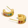 Pendientes Europeos y Americanos Transfronterizos Pequeños en Forma de C con Circonita Acero Inoxidable Chapado en Oro de 18 Quilates Elegantes de Nicho Lujo Accesible Pendientes Franceses Personalizados para Mujer