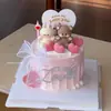 214 Decoração de Bolo Dia dos Namorados Figuras de Urso e Coelho Casal Diamante Coração de Amor Rosa Topper de Feriado Feliz