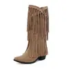 32-48 Comércio Exterior Estação Independente Transfronteiriça Outono e Inverno Franja Botas Femininas Bico Quadrado Pequeno Cor Sólida Casual Moda Coreana Botas H679