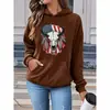 Moletom com Capuz para Mulheres para Comércio Exterior Transfronteiriço com Estampa de Cabeça de Touro e Bandeira Americana Pulôver Solto Amazon Uma Peça Atacado