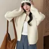 Cardigã de malha waffle para mulheres, novo suéter casual estilo coreano outono/inverno, peça externa versátil, top com zíper duplo que rejuvenesce