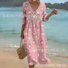 2026 Nuevo Vestido Casual de Moda Transfronterizo para Mujer, Manga Corta, Cuello en V, Patchwork, Vestido de Verano