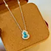 Plata de Ley S925 Nuevo Estilo Chino Exquisito Collar de Calabaza con Imitación de Turquesa Engastada en Bisel Cadena para Clavícula Versátil de Nicho para Mujeres