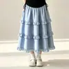 Conjunto de Roupa Longa de Verão da Moda para Meninas, Moda Verão Conjunto de Duas Peças Solto com Renda de Manga Curta para Crianças Mais Velhas