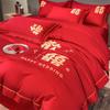 Lençóis de casamento conjunto de quatro peças por atacado bordado grande colcha vermelha cobrir casamento quatro peças de cama de casamento