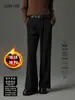 Forrado com fleece, espessado, levemente acampanado, que realça a altura, emagrecimento, outono/inverno, resistente a rugas, com bom caimento, calça casual de perna larga, calça social masculina versátil