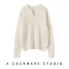 Suéter de Cachemira para Mujer de Otoño/Invierno Cuello Redondo Capa Base Moda Top de Punto Cuello Tijera Color Sólido Tejido de Cable Jersey