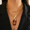 Colar com Pingente Geométrico Estampado de Leopardo Doce-Cool Tendência Transfronteiriça Europeia e Americana Conjunto de Colares de Metal Multicamadas Personalidade da Moda