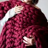Manta Tejida a Mano de Hilo Grueso Transfronteriza, Manta Tejida de Otoño e Invierno, Manta de Lana Personalizada, Manta de Hilo Grueso para Calidez