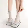 Meias de orelha de madeira branca adoráveis com laço de pérola jk verão finas curtas comprimento médio panturrilha meias femininas combinando sapatos Mary Jane