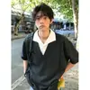 Camiseta Falsa Duas Peças com Estampa de Espiga de Trigo e Damasco para Homens Verão Design Moderno Gola Lapela Manga Curta Patchwork Casal Camisa Polo Meia Manga