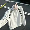 Moletom Cardigan Listrado Transatlântico Masculino Outono High-End Malandro Cool Jaqueta Casal Gola Alta Jaqueta de Baseball