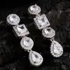 Pendientes geométricos europeos y americanos de alta resistencia con incrustaciones completas de diamantes, pendientes colgantes de circonita cuadrados y redondos, estilo largo, pendientes de lujo ligero para bodas y fiestas de noche