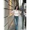 Camiseta de manga corta para mujer, estilo francés, clásica, con solapa de lino, corte regular, para verano, holgada, adelgazante, polo de punto de manga media