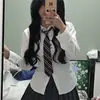 Camisa Branca de Manga Longa para Primavera e Outono para Mulheres, Tops de Design Nicho para Primavera e Outono, Camisas com Amarração na Cintura, Conjuntos de Uniforme JK