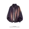 Jaqueta bomber desconstruída estilo americano com retalhos e gola alta para homens, jaqueta de beisebol oversized da moda de outono, peça de outer wear solta, legal e casual