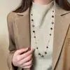 Collar de Ojo de Tigre y Perla Swarovski de Doble Capa Otoño e Invierno para Mujer, Cierre Ot Largo, Elegante Cadena para Suéter de Celebridad de Internet