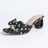 Sandalias Retro Francesas de Lunares con Lazo y Tacón Grueso, Pantuflas Abiertas para Mujer, Nuevo Estilo de Verano que Combina Bien con Faldas y No Cansará Tus Pies