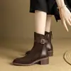 33--43 Botas Talla Grande Punta Cuadrada Gamuza Tacón Grueso Botines Cortos Mujer Otoño Nuevo Tacón Medio Botas de Moda Zapatos de Mujer Transfronterizos