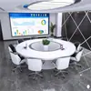Mesa de Conferência Branca Pintada Mesa de Conferência de Negociação para 12 Pessoas Bancada Curva Simples Balcão de Recepção Simples e Moderno