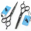 Tijeras de Peluquería Shenxingzhe de 6.0 pulgadas con Patrón Negro Pintado, Tijeras para Cortar el Cabello, Tijeras Rectas, Tijeras Entresacadoras