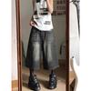 Jeans Retro Americanos Negros y Grises para Mujer, Nuevo Versátil de Verano Sueltos Talla Grande Pierna Ancha Rectos Cropped
